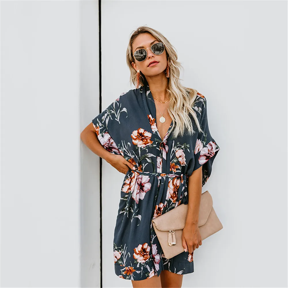 Adogirl женское Повседневное платье с цветочным принтом и короткими рукавами