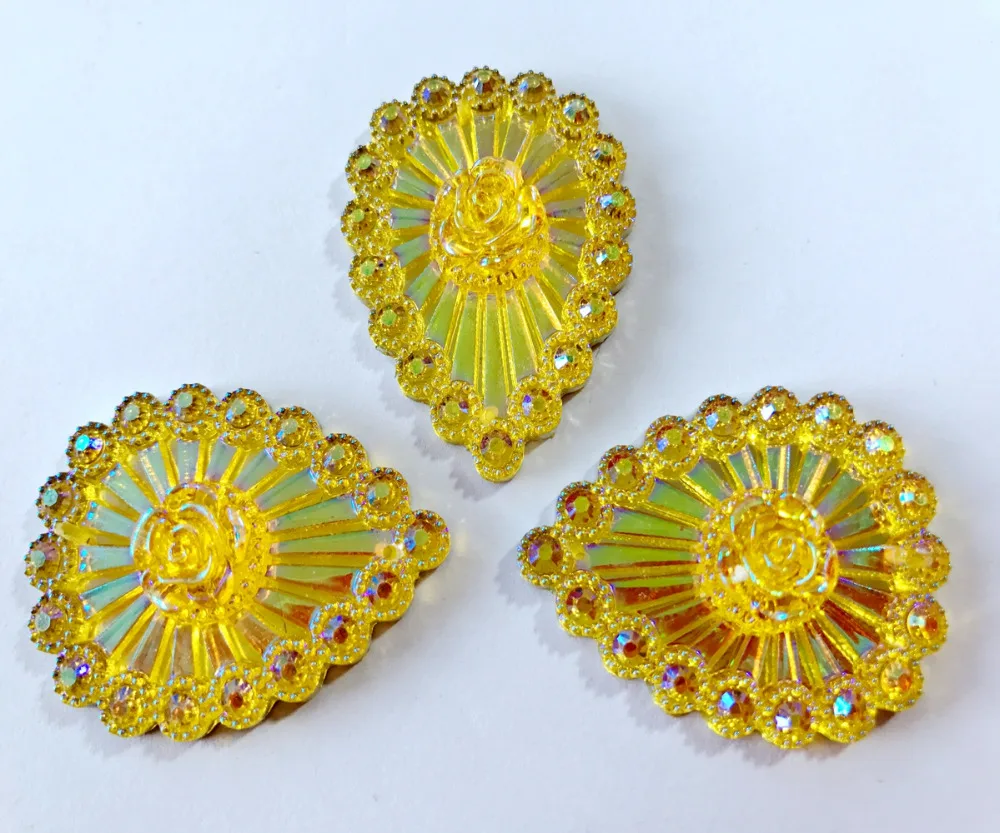 New Fashion Sew On Golden Big Rhinestones Drop Shape Crystal 30*40mm 2