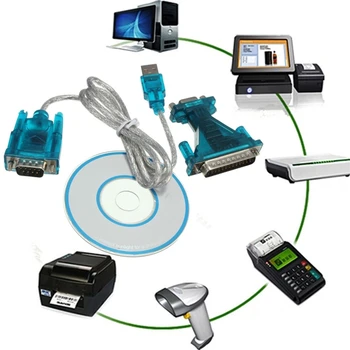 

High Quality USB 2.0 to 9-Pin Serial RS232 Cable Cord to DB25 Adapter Connector Computer PC With CD Driver