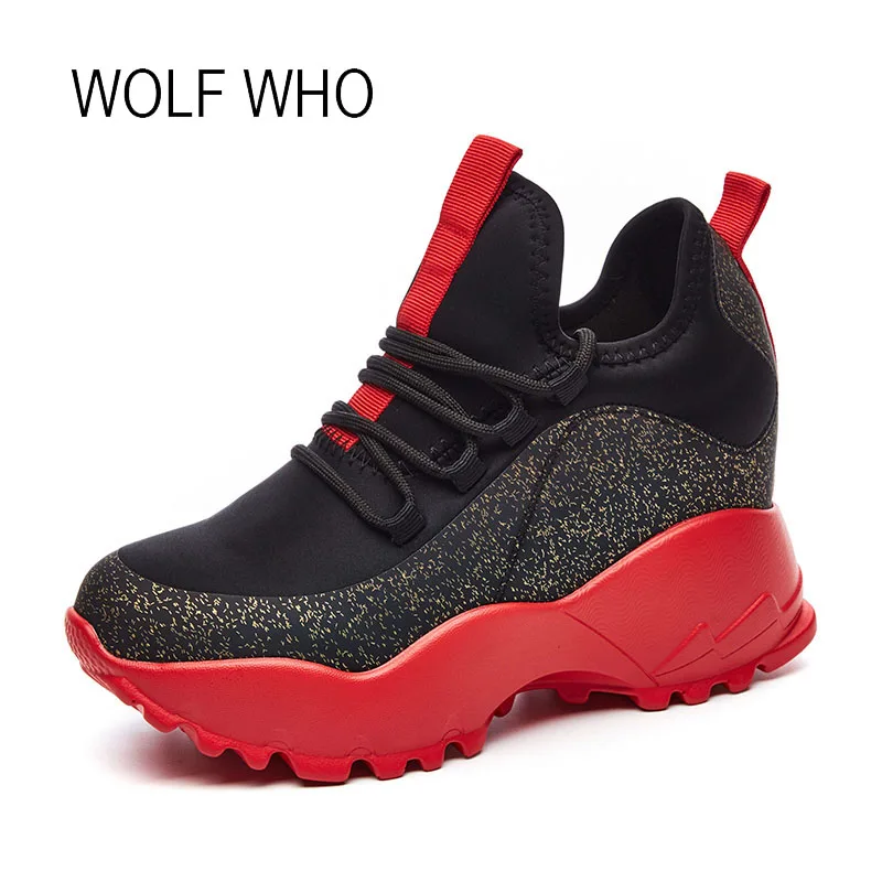 

WOLF WHO 2018 Thick Sole Women Wedge Sneakers Hidden Heels Female Sneakers Casual High Heels Women Platform Sneakers h-529