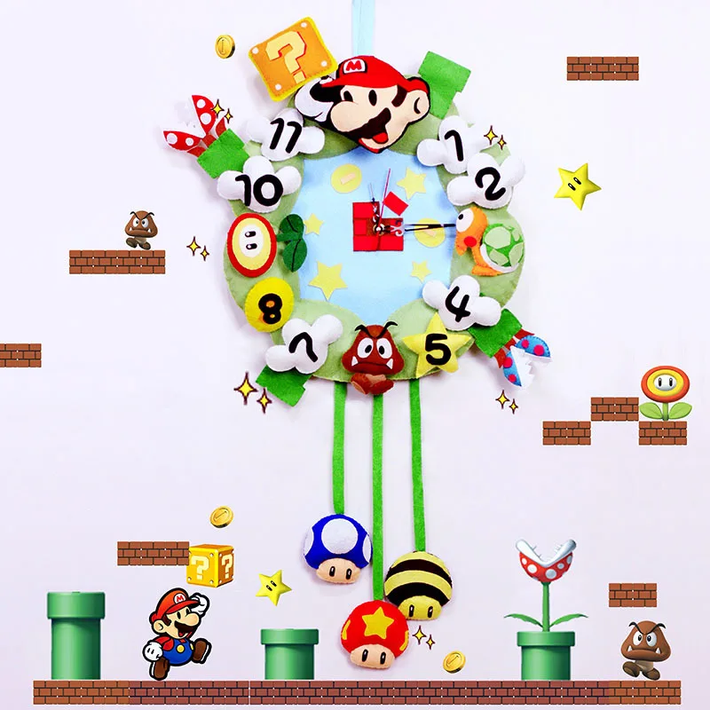 

totoro / mario / minion puzzle handmade children's creative diy hand-sewn plush wall clock / Free cropping nursery artisanal
