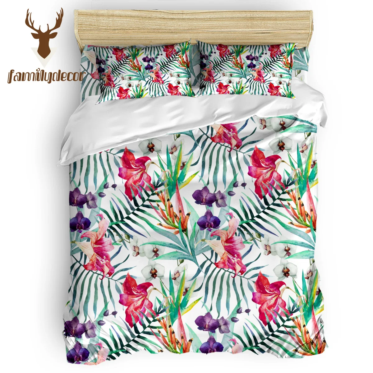 

FamilyDecor Tropical Plant Leaf Flower Bedding Set Luxury Comforter Bedding Sets 3D King Size Red Blue Cotton DHL Free Shipping