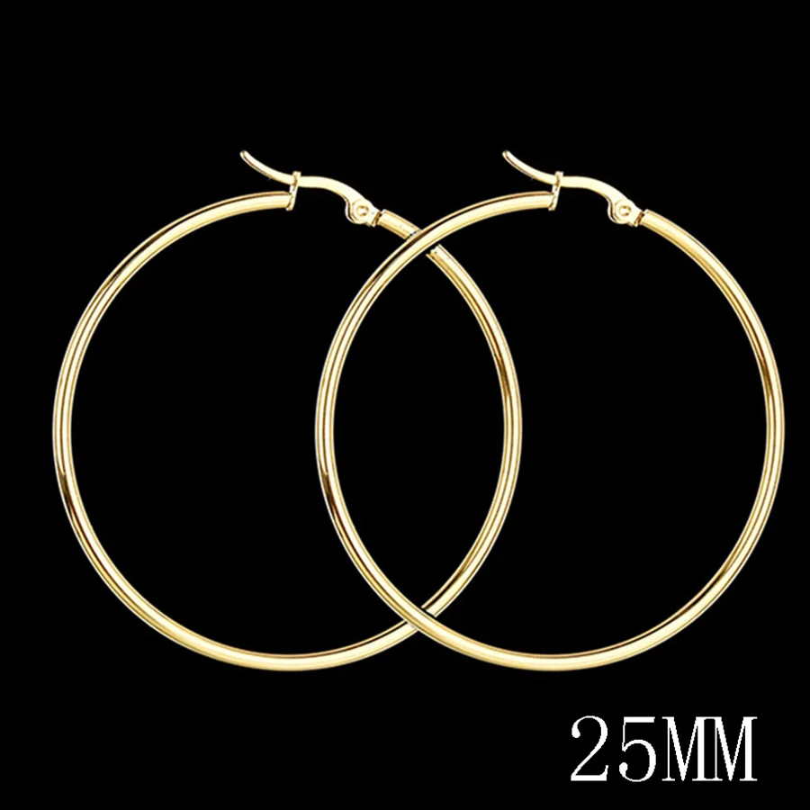 HOBBORN, женские большие круглые серьги-кольца, нержавеющая сталь 316L, 20-100 мм, в стиле хип-хоп, для ночного клуба, антиаллергенные мужские серьги - Окраска металла: Gold 25mm