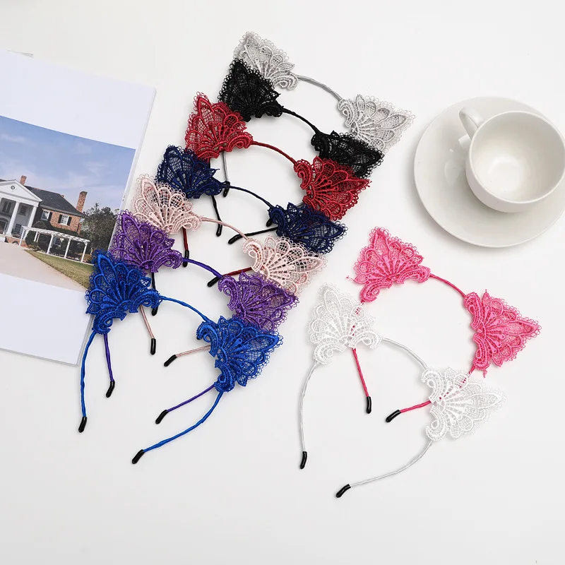 Women Girl Cat Ear Hair Clips Lace Hair Band Girl haar accessoires