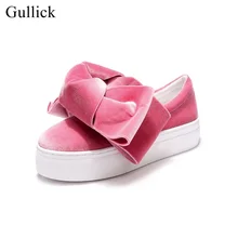 Бархатные женские туфли на плоской подошве, г. Повседневная обувь с большим бантом-бабочкой Лоферы без шнуровки, обувь на плоской платформе розовый, черный