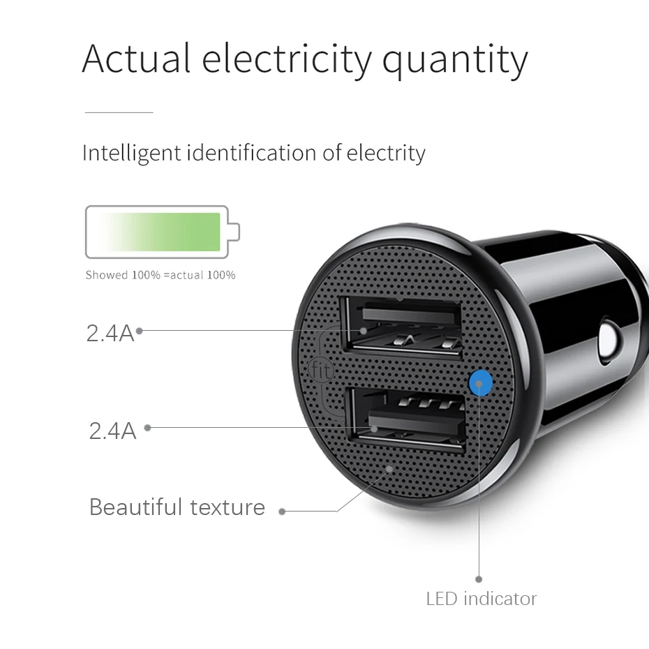 Мини двойной Переходник USB для зарядки в машине 4.8A автомобильный прикуриватель для телефона Автомобильное USB зарядное устройство автоматическая зарядка 2 порта 24 Вт для samsung iPhone