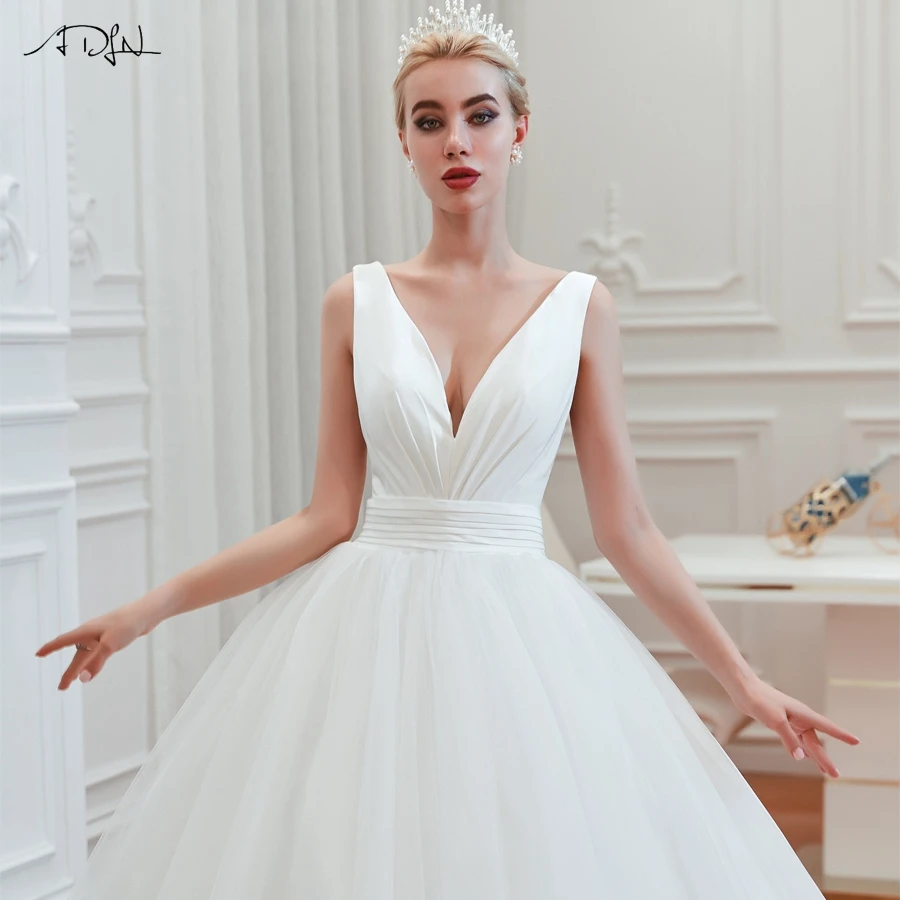 ADLN великолепное бальное платье простое свадебное платье с v-образным вырезом и шлейфом элегантное платье невесты больших размеров