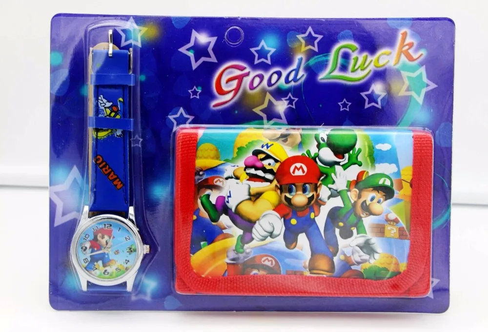 Супер Марио Детские наборы часы и кошелек наручные кварцевые Рождественский подарок детям мультфильм часы студентам подарок часы