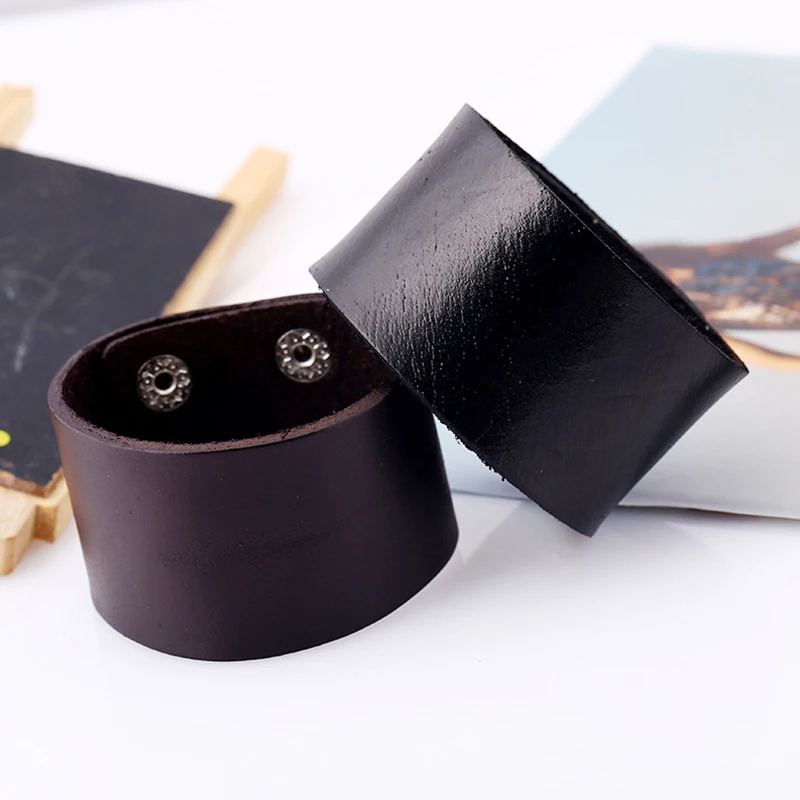 Punk Black Dark Brown Real Genuine Cow Leather with Rivets Charm Macrame Unisex Wide Big Bracelet Bangle Men Women Jewelry | Украшения и