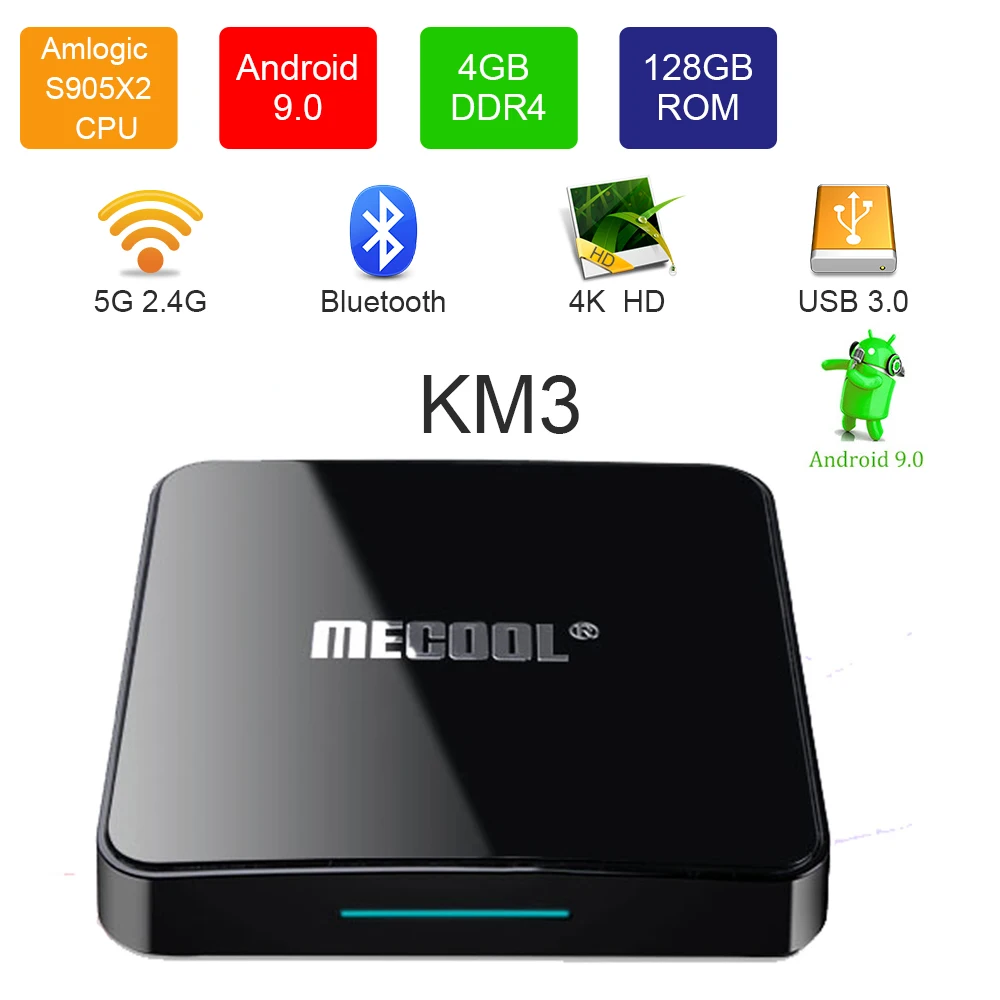 Mecool KM3 Google Сертифицированный Amlogic S905X2 4 Гб DDR4 ram 128 ГБ rom 5G wifi bluetooth 4,0 Android 9,0 4 K tv Box для Youtube