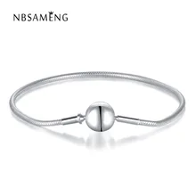 Auténtica Plata de Ley 925 Pulsera de cadena de Serpiente Con Cierre de Bola de Clip Conveniente Pulseras ajuste de Las Mujeres Del Encanto Del Grano Con El Logotipo