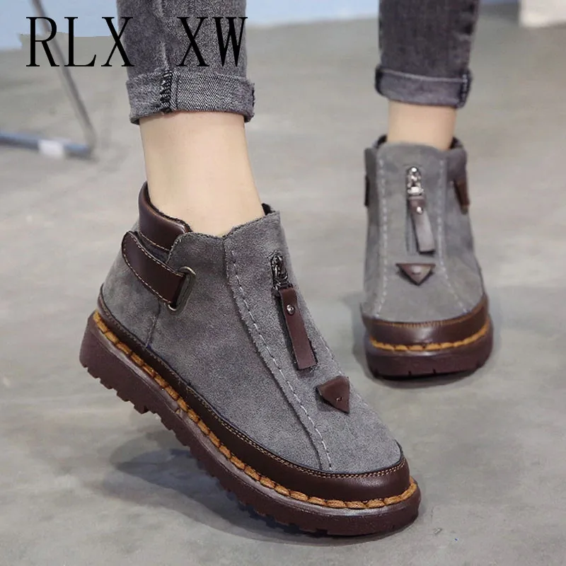 

Spring Women Ankle Boots Slip on Platform Hook & Loop Zip Sewing Female Shoes Fashion Flats Non-Slip Casual Footwear