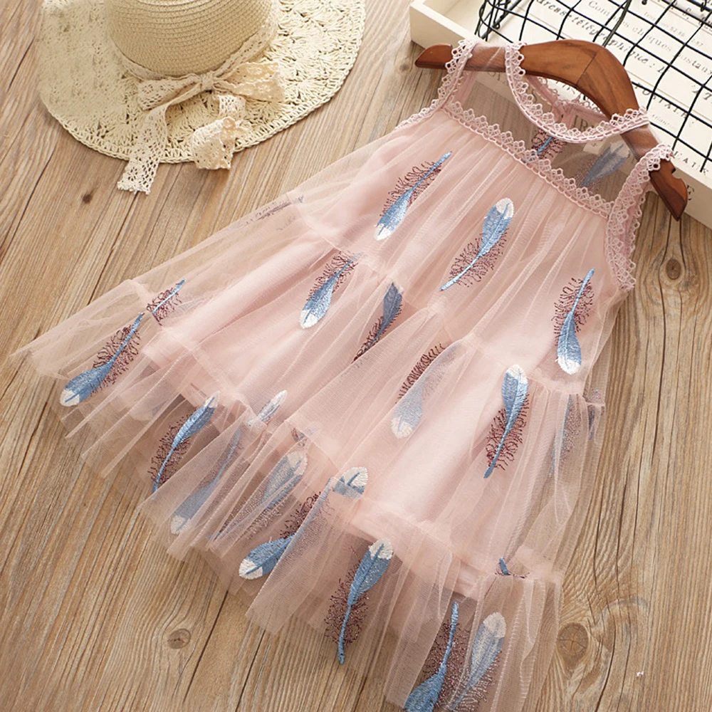 

Cute Baby Girls Clothes Summer Girl Dress Princess Elegant Children Kid Dresses Party Embroidery feather Ruffle Clothing