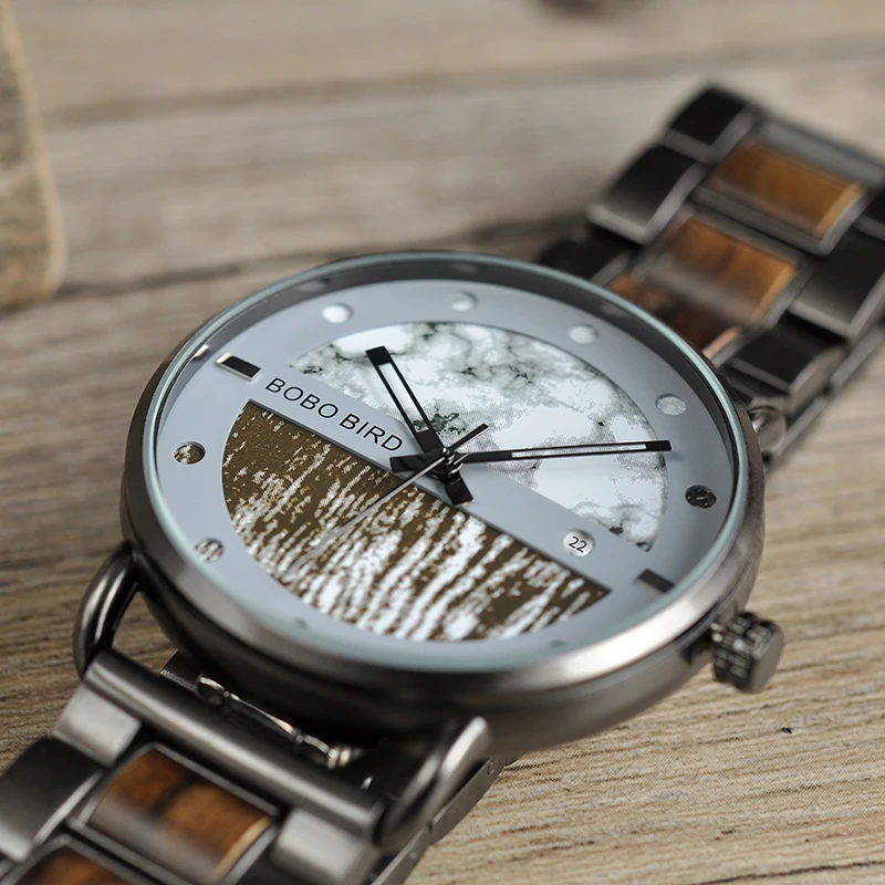 Zegarki милитарне мужские деревянные часы Металлические кварцевые часы с датой Дисплей мужские relogios masculino
