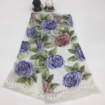 

beautiful S-6138 embroiderd lace fabric flower Nigerian lace fabric for party dress