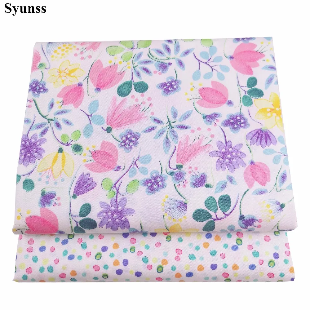 

Syunss Color Floral Dot Print Twill Cotton Fabric DIY Handmade Sewing Patchwork Baby Cloth Bedding Textile Quilting Telas Tecido