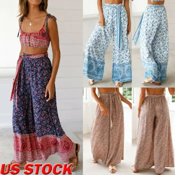 

Women's Palazzo Floral Wide Leg Pants High Waist Loose Culottes Long Trousers Women Casual Pants