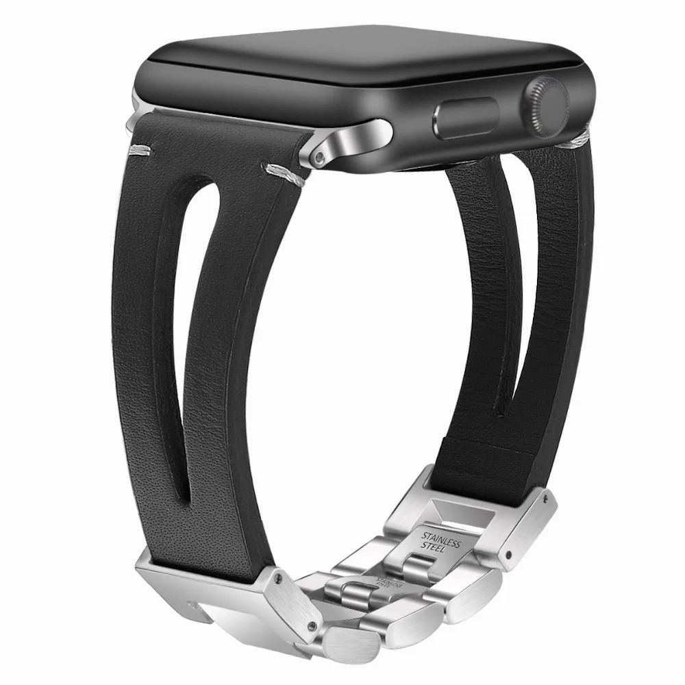 Черный кожаный ремешок для часов Bemorcabo Apple Watch 3 2 1 серия 42 мм 38 аксессуары