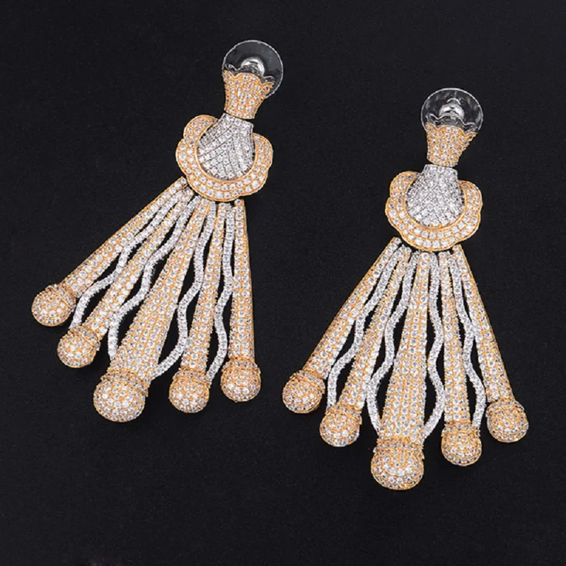 

Jimbora Luxury Cubic Zirconia Cluster Geometric Party Engagement Nigeria Drop Earrings Jewelry For Women