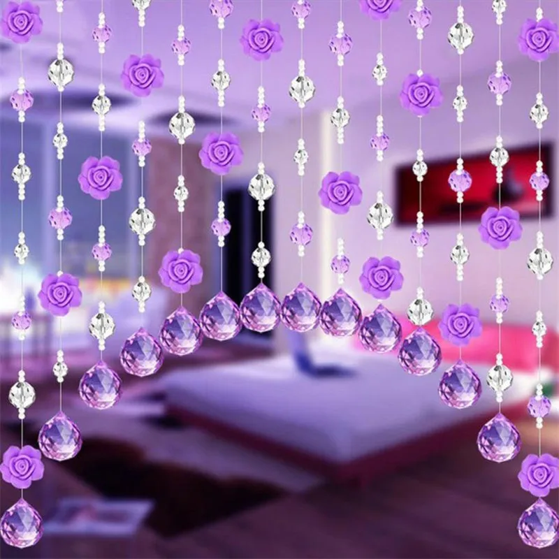 

Modern Fashion Glass Crystal Rose Bead Beaded Curtain Soft Clay Living Room Bedroom Window Door Wedding Home Decor Decoration