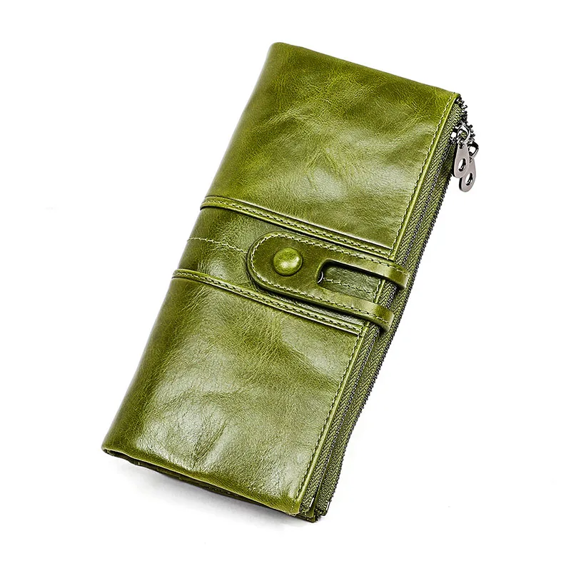 Роскошный женский клатч, кошельки из натуральной кожи, Женский Длинный кошелек, 2 молнии, синий кошелек, Женский кошелек для монет, денег, телефона, сумка RFID - Цвет: Зеленый