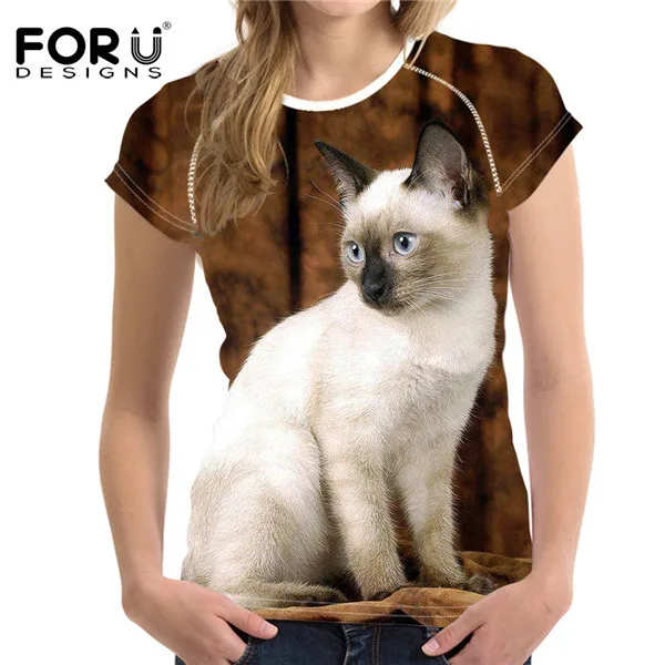 FORUDESIGNS/футболка с 3D котом и животными для женщин брендовая одежда Женская Повседневная футболка с короткими рукавами удобные эластичные футболки в стиле хип-хоп - Цвет: H8797BV