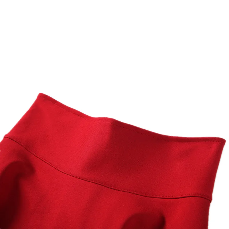 Большой двор 5XL Новое поступление Pleat элегантная юбка красные, черные одноцветное цвет женские длинные юбки Высокая талия Винтаж большие