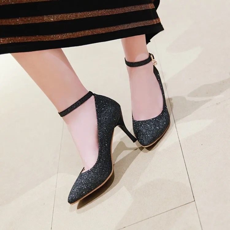 

Big Size 11 12 13 14 high heels sandals women shoes woman summer ladies Women's Shoes with Spiked Fine Heel and Button Sequins