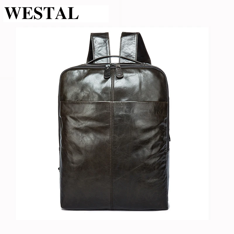 

WESTAL Men Backpacks for laptop Genuine Leather Men's Travel Bag back pack man male Backpack male Casual backpacks for men 9081
