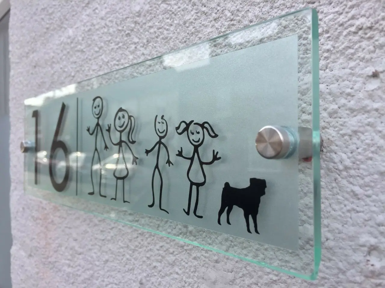 MODERN HOUSE SIGN PLAQUE DOOR NUMBER STICK MAN FAMILY DOG/CAT GLASS ACRYLIC