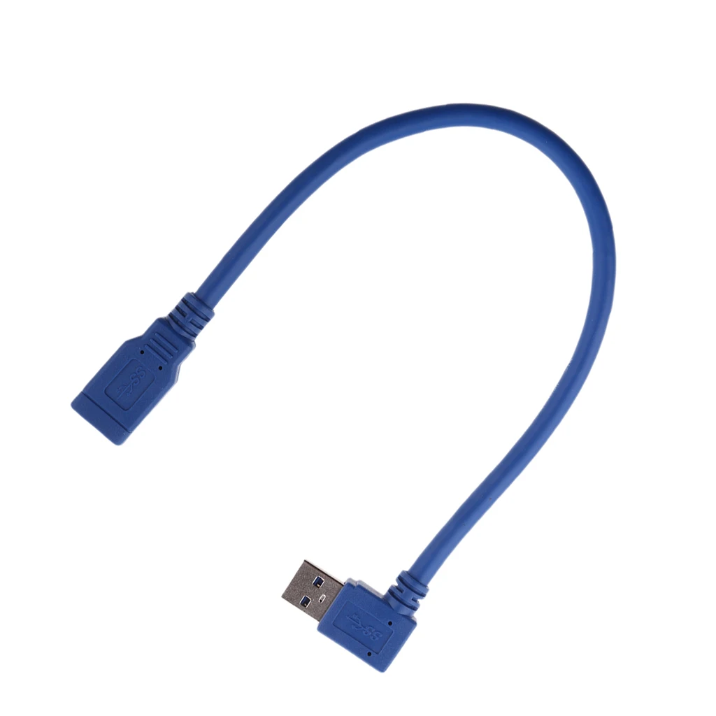 Short SuperSpeed USB 3.0 Male to Female Extension Cable Right Angle Connector (1Feet 30cm, Blue) A#