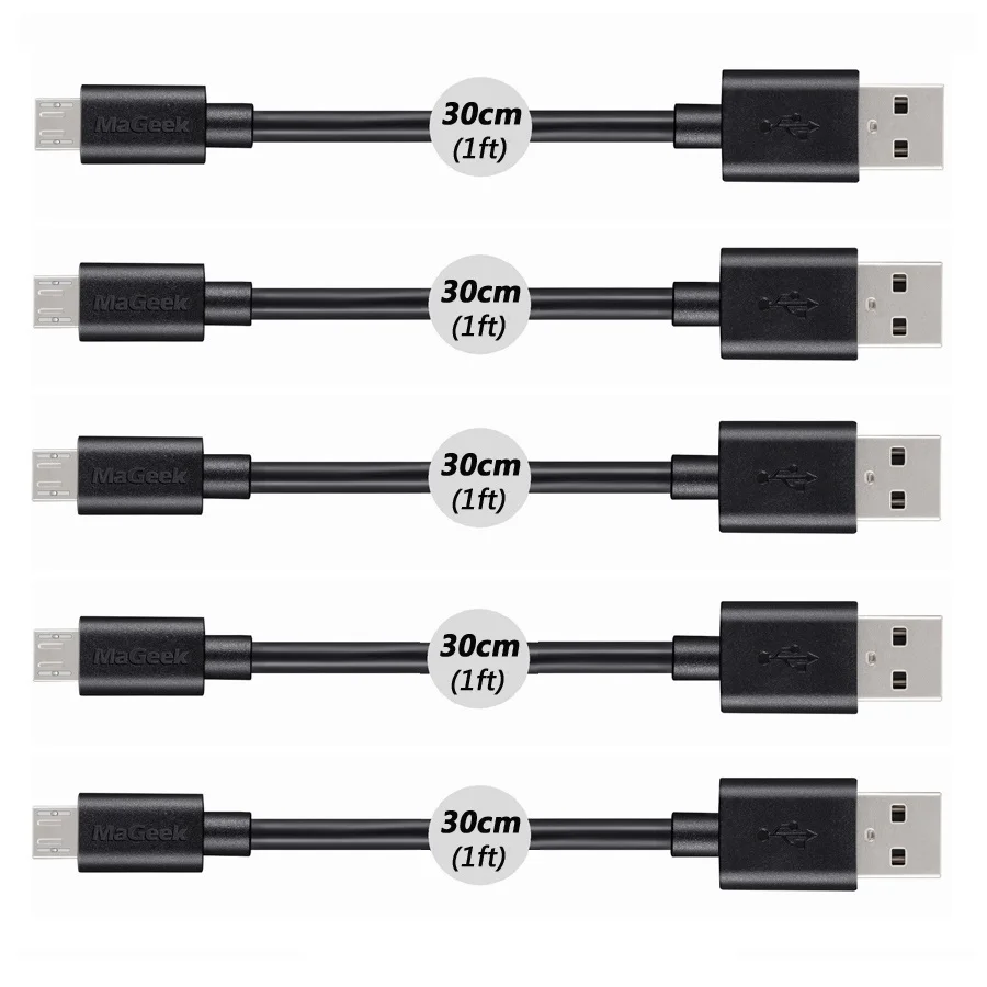 [5 штук] MaGeek 30 см/1 фута x 5 шт. короткий Micro USB кабель высокоскоростное зарядное устройство кабели для мобильных телефонов для samsung htc Xiaomi - Цвет: Black