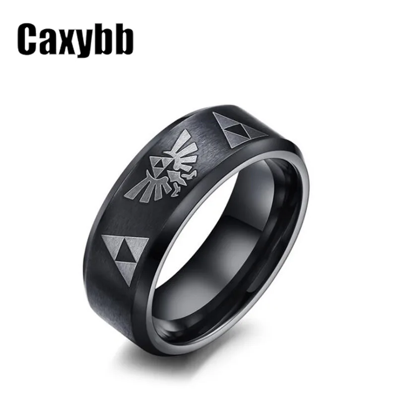 

Men's Women's The Legend Of Zelda Triforce Ring Black Titanium Steel Bezel Costume Bague Jewelry gift