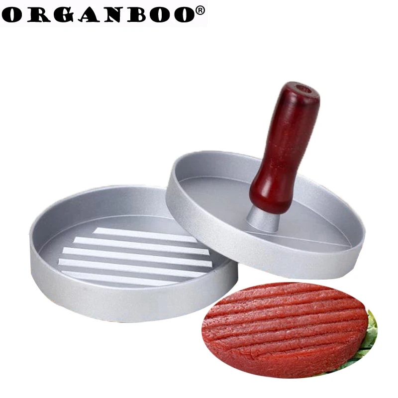 

ORGANBOO 1PC Manual Aluminum Hamburger Pressure Nonstick Wood Handle Pizza Burger Mold Maker Kitchen Meat Cooking Tools Gadgets