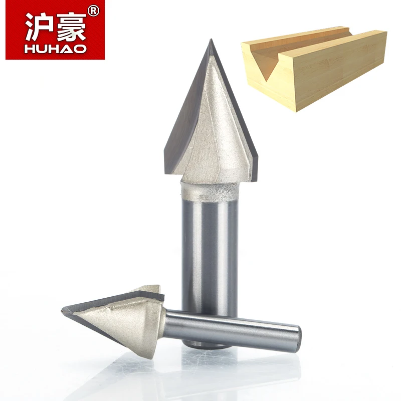 HUHAO 1pcs 1/2" 1/4" Shank 60 Deg V Type slotting cutter Tungsten Router Bits for wood Woodworking Carving Tool