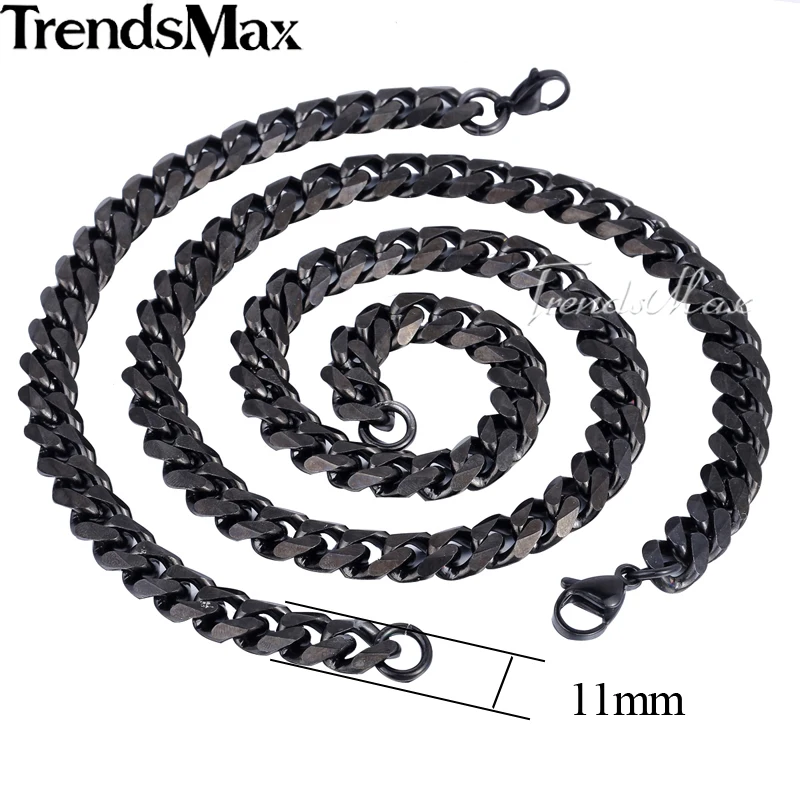 Trendsmax Brand Jewelry Set 11mm Gold/Black Color Men Chain Stainless Steel Necklace Bracelet Curb Link Fashion Hot KS201 KS203