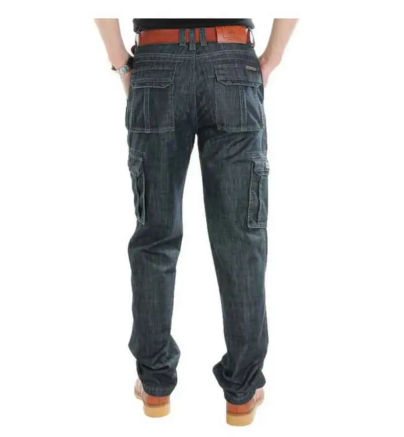 Сезон: весна–лето джинсы Брендовые брюки-карго с большим карманом Для мужчин джинсовые штаны Повседневное прямые свободные брюки-багги мужской хип-хоп джоггеры