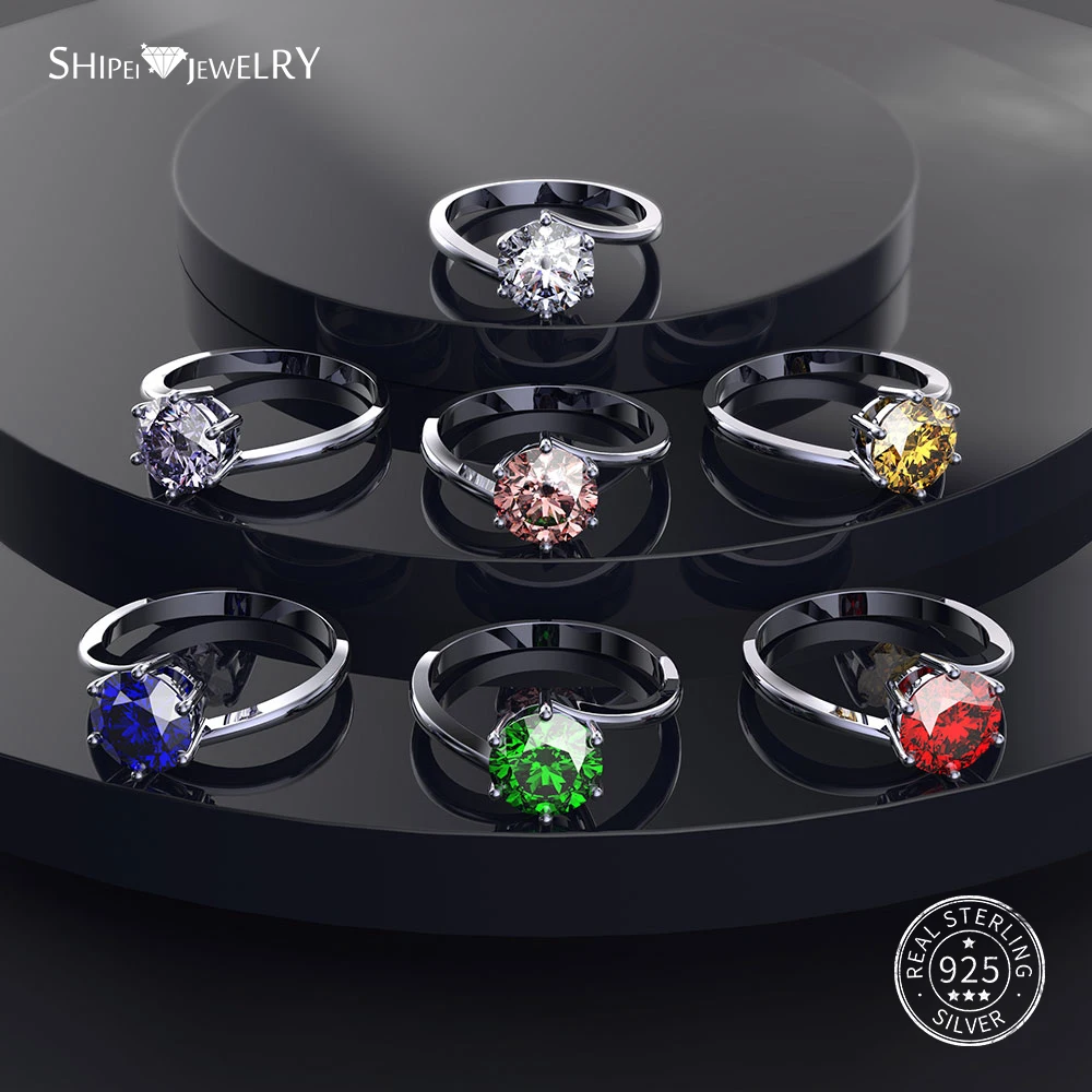 Женское кольцо Moissanite Shipei круглое из стерлингового серебра 925 пробы рубиновое