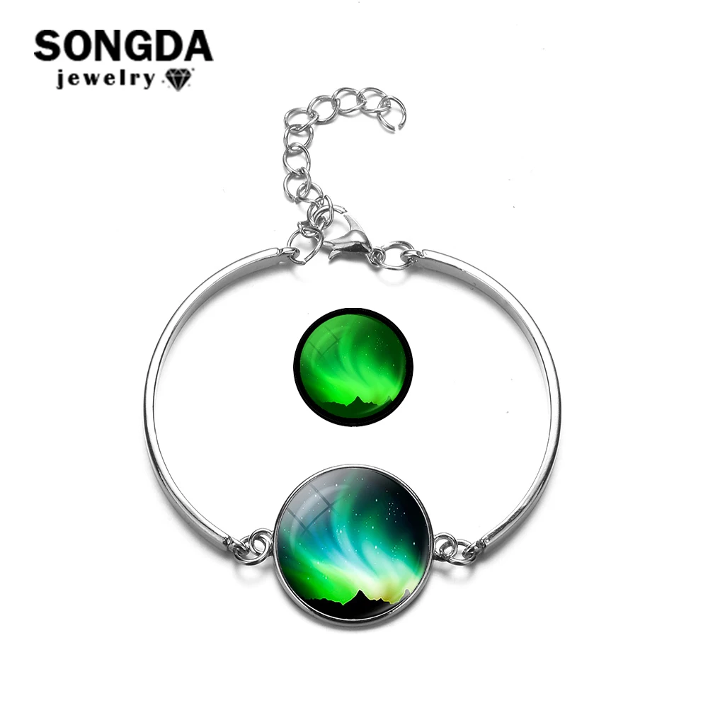 

SONGDA 2019 New Fashion Green Aurora Borealis Bracelet Glass Cabochon Dome Charm Bracelet for Women Gift Wish Jewelry Adjustable
