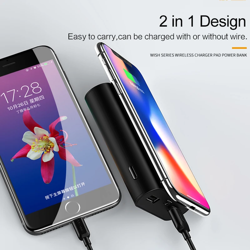 USAMS 5 В в 2A 2 usb порта 8000 мАч QI Беспроводное зарядное устройство Вт Pad power Bank