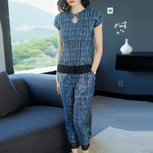 

Plus Size Pants Suit 2018 Summer New Women's Loose Large Size Temperament Commuter Lace Patchwork Fashion Two-piece Set Female