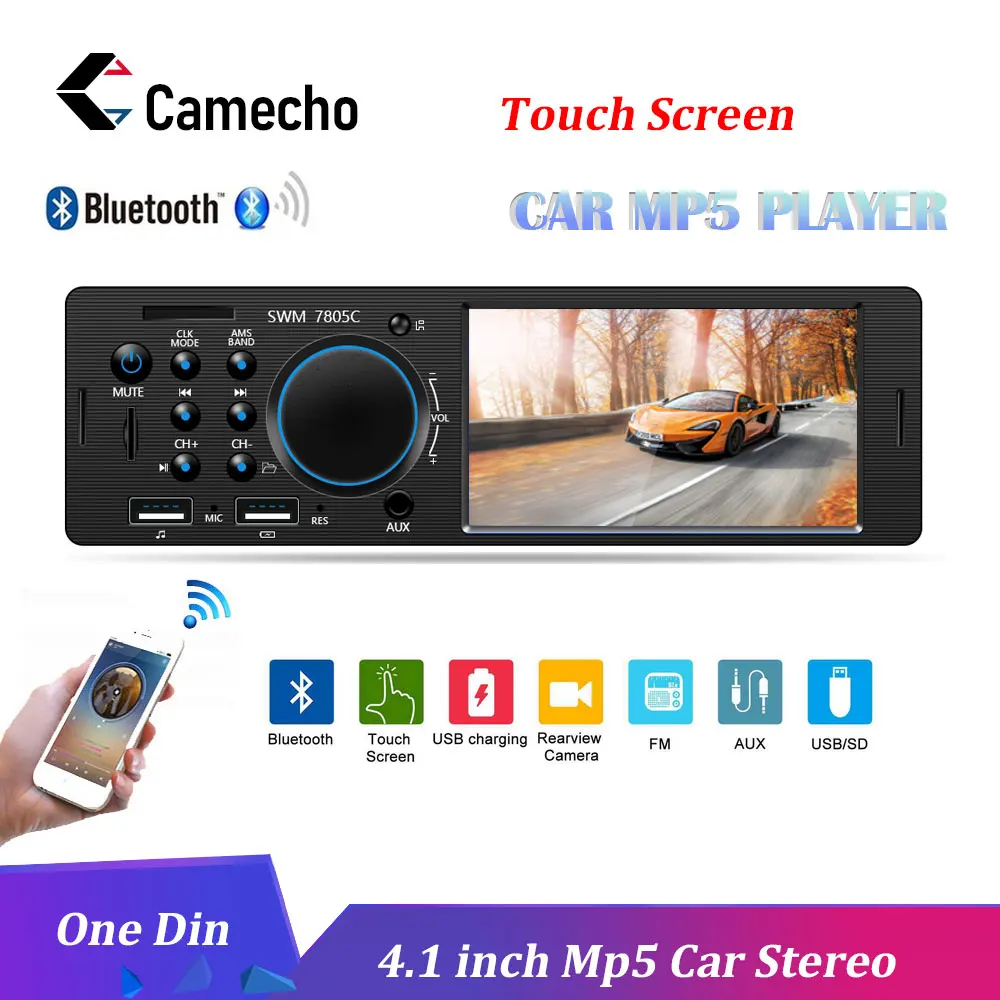 Camecho Авторадио 1Din автомобильное радио стерео аудио Музыка USB SD цифровой Bluetooth MP3 плеер FM приемник с в тире слот AUX вход