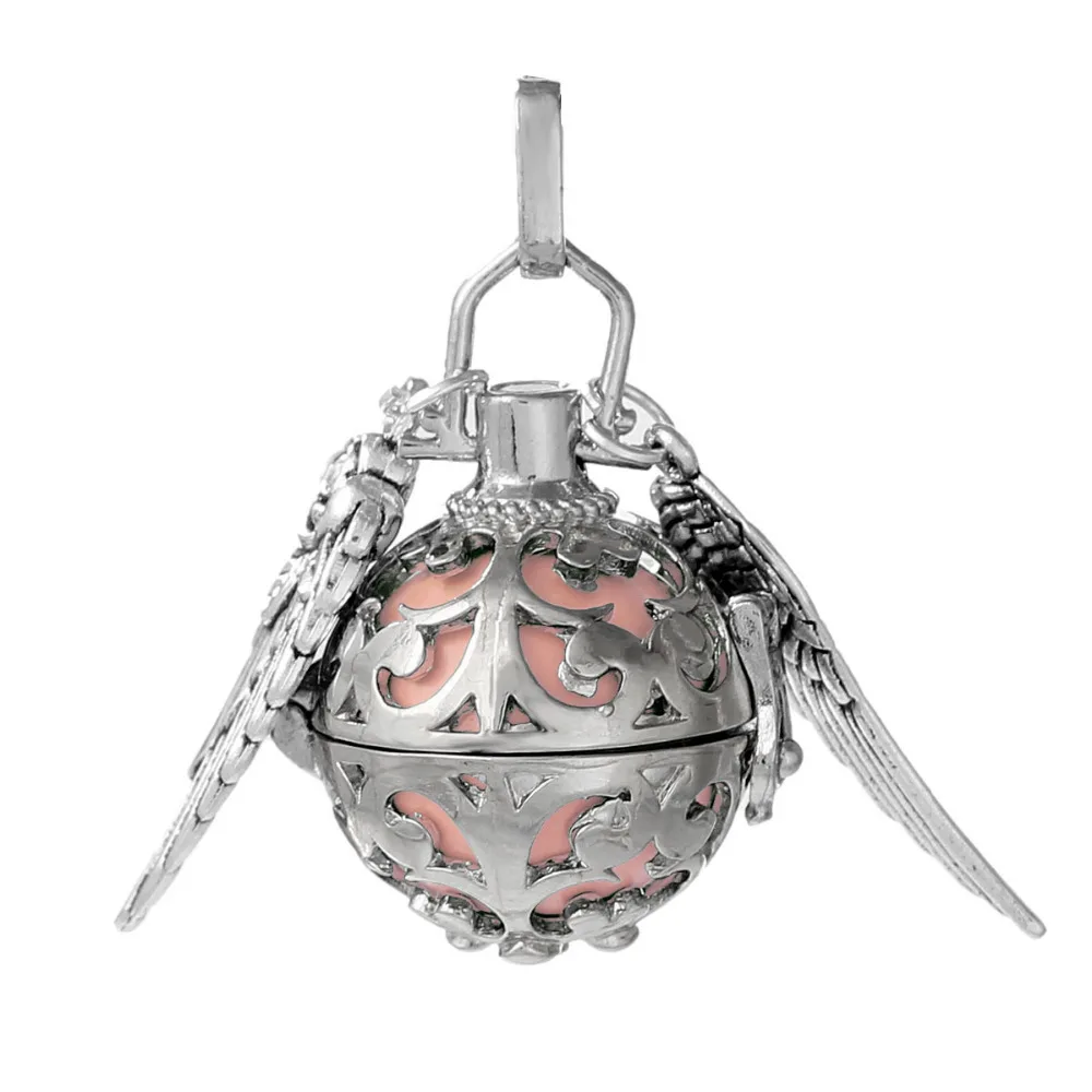 DoreenBeads Медный кулон в коробке серебряный цвет крыло Резные со звуковыми бусинами