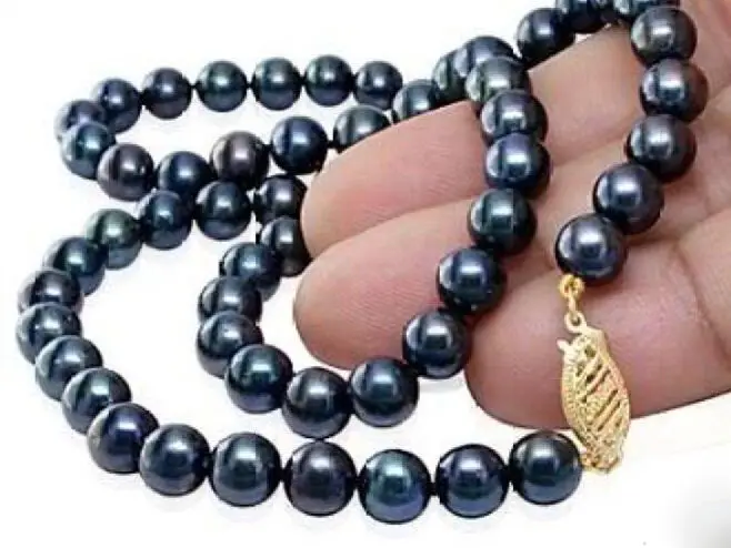 

NATURAL 8-9MM NATURAL BLACK SOUTH SEA PEARL NECKLACE 18 INCH 14K Gold Clasp
