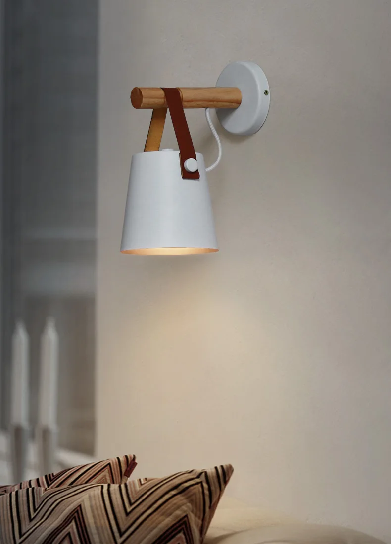 Светодиодный настенный светильник с вилкой для гостиной E27 с деревянным ремешком, настенный светильник, прикроватная лампа для спальни ZBD0016