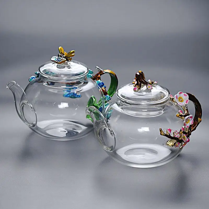 

High Quality Heat Resistant Glass Flower Tea Pot Practical Bottle Flower Teacup Glass Teapot Tea Leaf Herbal Coffee