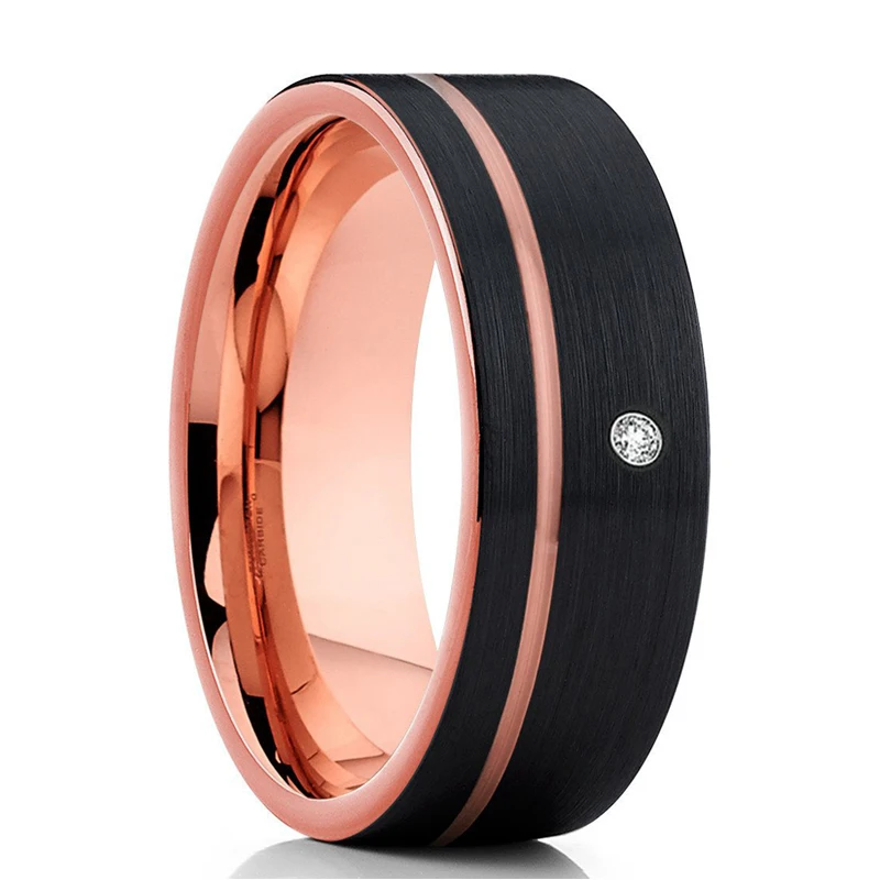 

Customize 8mm Fashion Tungsten Ring Jewelry Comfort Fit Rose Gold and Black Color Two Tone Wedding Engagement CZ Stone Rings