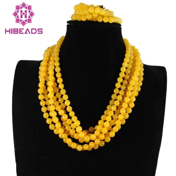 

Amazing!! 6 Rows 6mm Round Yellow Stone Necklace/Bracelet Set Stone Beads Jewelry Set Free Shipping GS057