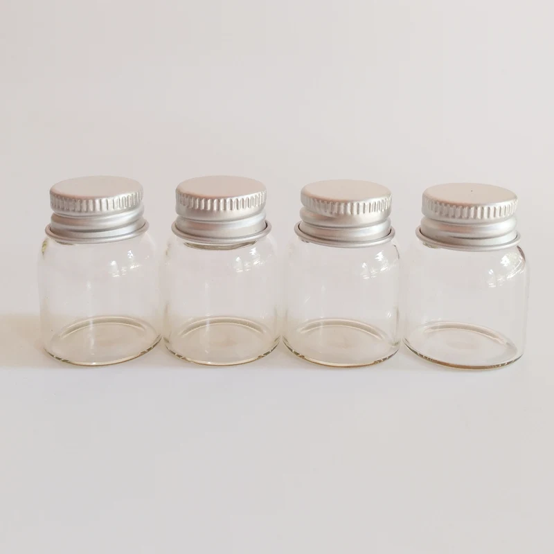 

8ml Small Clear bottles Sliver Aluminum glass jar Dry Flower Storage bottle wishing glass vial Home crafts 30pcs/lot