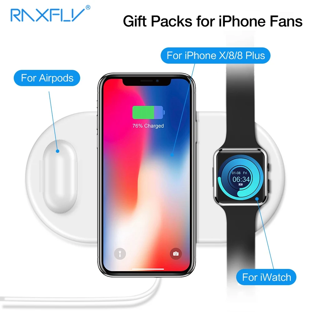 

RAXFLY 3 in 1 QI Wireless Charger For iPhone 8 Plus X XR XS Max For Apple Watch Quick Charger Fast Charging cargador inalambrico